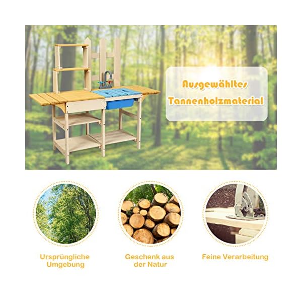 COSTWAY Matschküche mit Wasserhahn, Kinderküche Holz, Outdoor Küche, Holzküche, Spielküche, Spielzeugküche für Kinder ab… – Bild 7