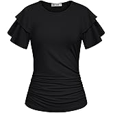 GRACE KARIN Summer Tops for Women Dressy Casual, Ruffle Short Sleeve Work Shirt, 2026 Spring Trendy Ruched Business Blouses