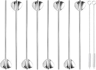 YOTINO 10er Edelstahl Trinkhalme löffel 2 in 1 Strohhalm & Löffel Strohhalme mit 2 Reinigungsbürsten Extra lang & Wiederverwendbar für Smoothie Alternative zu Plastik Strohhalmen (Silber)