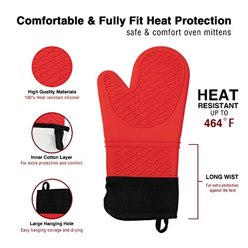 Elegant Life Silicone Oven Mitts, Oven Mitts and Potholders(4-Piece Sets),Kitchen Counter Safe Trivet Mats,Advanced Heat Resistant Oven Mitt, Non-Slip Textured Grip Pot Holders