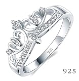 BORUO 925 Sterling Silver Cubic Zirconia Princess Crown Tiara Wedding Cz Band Eternity Ring Size 9