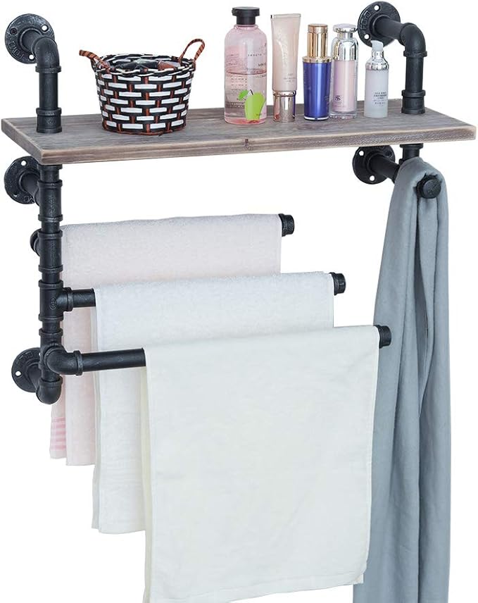 Industrial Towel Rack with 3 Towel Bar,24in Rustic Bathroom