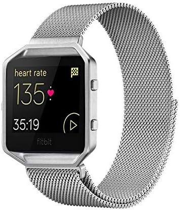 Andyou Wristband Compatible with Blaze Smart Watch, Stainless Steel Replacement Adjustable Band with Metal Frame for Fit bit Blaze Women Men, Black, Silver, Colorful, Champagne Gold, Rose Gold