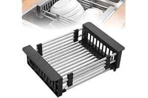 Quhoxdye Extend Kitchen Sink Drain Basket,Stainless Steel Retractable Sink Rack,Over Sink Dish Rack,Portable Telescopic Kitch