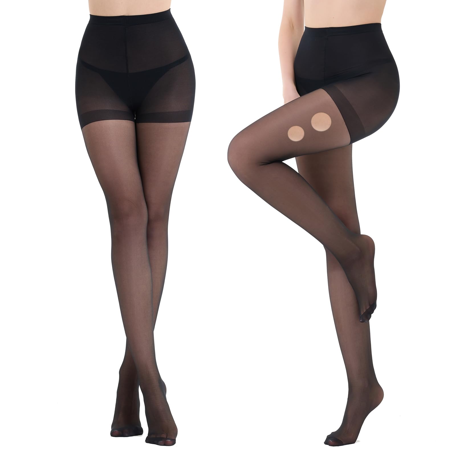 Photo 1 of **pack5**MEME & WEWE 2 Pairs Pantyhose for Women, 20D High Waist Stocking Sheer Tights for Women with Reinforced Toes (Black L)