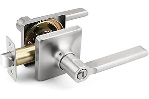 Mengico Satin Nickel Door Handles Interior 1 Pack, Square Privacy Door Levers, Keyless Door Handle with Lock, Brushed Nickel 