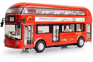 ROMIRUS Pull Back City Bus 7" London Double Decker Bus Routemaster City Tourist Closed Top Diecast Openable Doors, 1/50 Scale Double Decker Bus Model