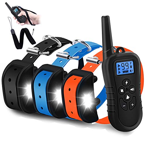 WDFZONE Dog Training Collar for 3 Dogs Waterproof Rechargeable Shock Collar with Remote for 3 Dogs