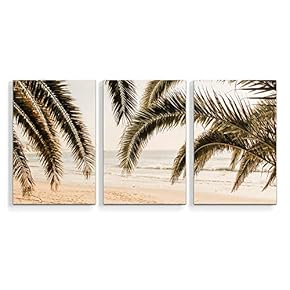 3 Piece Canvas Wall Art Beach Palm Trees Paradise Painting Artwork for Home Prints Framed - 16"x24" x 3 Panels