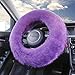 Yontree Fashion Fluffy Steering Wheel Covers for Women/Girls/Ladies Australia Pure Wool 15 Inch1 Set 3 Pcs (Purple)