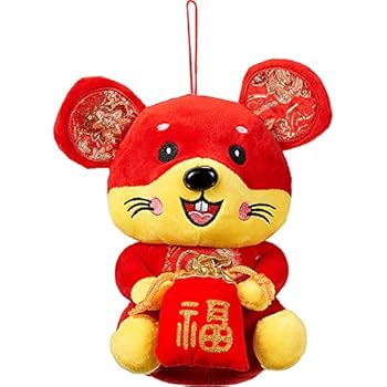 2020 Chinese Rat New Year Lucky Doll Present Home Plush Mouse Decoration New Year Mouse Animal Mascot Gifts Red, 8 Inches (Lucky Bag Style)