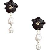 GUOXIAOMEI Gold Flower Pearl Dangle Drop Earrings for Women Lightweight Floral Pearl Earrings Bridal Party Jewelry With Bud