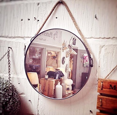 Platters Slate Black Hanging Mirror - 39 cm - Metal Nautical or Industrial Style Rope Mirror