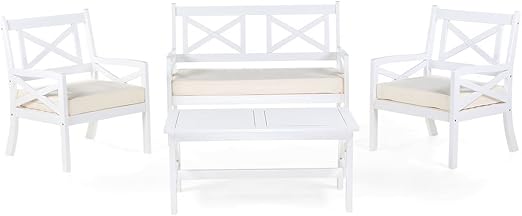 Beliani Salon De Jardin En Bois Blanc Et Coussins Beiges Baltic