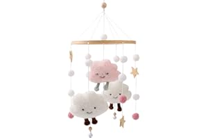 MAMIMAMI HOME Baby Crib Mobile Wooden Wind Chime Bed Bell,Neutral Baby Crib Mobile,Baby Mobile for Crib,Handmade Baby Mobile,Clouds Baby Ceiling Mobile Baby Nursery Decoration (Pink)
