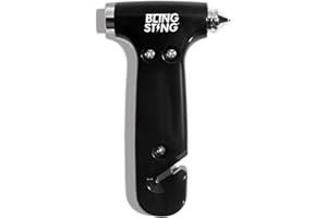 BLINGSTING Safety Hammer - Emergency Automotive Escape Tool with Window Breaker, Seat Belt Cutter & Adjustable Car Visor Strap - Tempered Glass Breaker - Steel Blade - Black (1 Count)