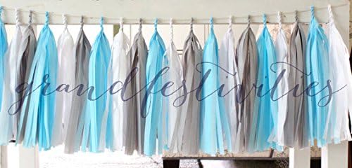 DIY Paper Tissue Tassel Garland Grey, Light Blue, White Birthday Wedding Bridal Baby Shower Graduation Party Tassel Kit- Dream Away