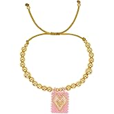 SHINUS BOHO Fashion Miyuki Beaded Gold Handmade Charm Bracelets for Women,Adjustable Love Heart Pattern Beads Boho Friendship Summer Jewelry Gifts.