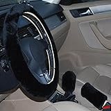 Pesp Non-slip Car Decoration Steering Wheel Handbrake Gear Shift Cover Plush New (Black)