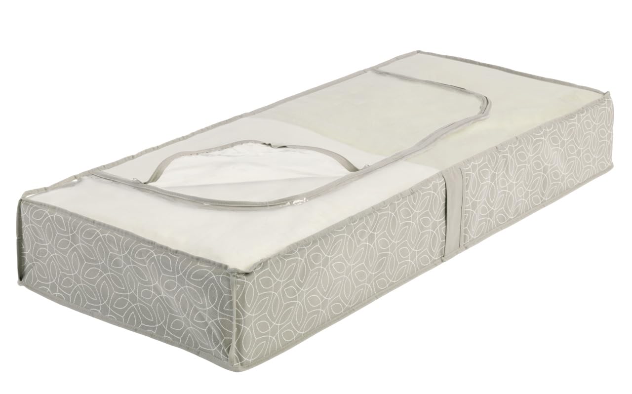 WENKO Mod. Balance Underbed Storage Bag for Seasonal Textiles with Window and Zip Made of Fleece Taupe 105 x 15 x 45 cm