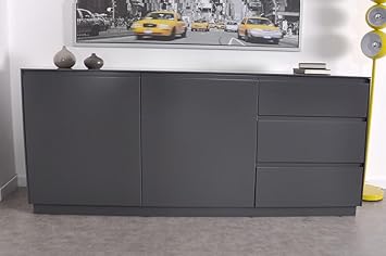 Buffet Laqué Gris Anthracite 2 Portes 3 Tiroirs Soho