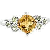 Natural 2ct Golden Citrine, Green Peridot 925 Solid Sterling Silver Wedding Ring Size 6, 7, 8, 9