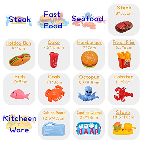 102 Pieces Pretend Cutting Play Food Set for Toddlers 3 Years+ Kitchen Toys Fun Cutting Fruits Vegetables Pretend Food Playset for Children Girls Boys Educational Early Age Basic Skills