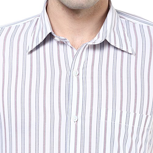 american crew men's cotton stripes shirt with pocket (white & red)
