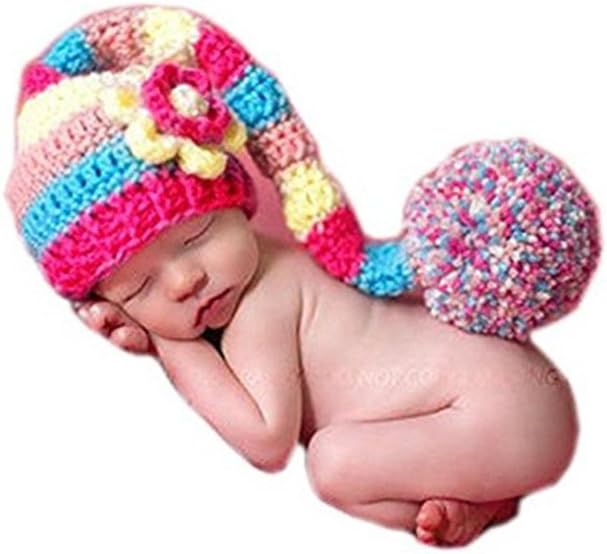 Baby Gift Newborn Girls Photo Shoot Props Outfits Crochet Knit Flower Long Tail Hat Headdress Photography Props