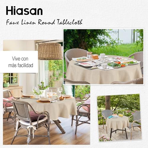Hiasan Mantel Redondo de Lino de 275 cm — Resistente a Las Arrugas y Manchas, Tela de poliéster Lavable para Comedor, Cocina y Fiestas, Color Beige