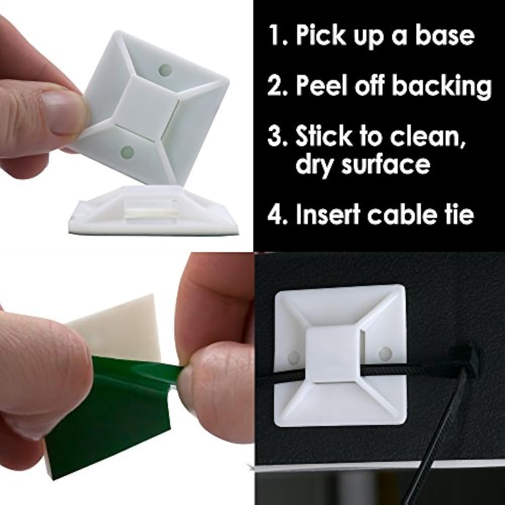 SuperAdhesive XLarge Cable Tie Mounts 100 Pack Fast, FrustrationFree Wire Zip eBay