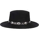 Women Men 100% Wool Classic Felt Fedora Hat Wide Brim Flat Top Jazz Panama Hat with Belt Buckle Casual Party Church Hat Black