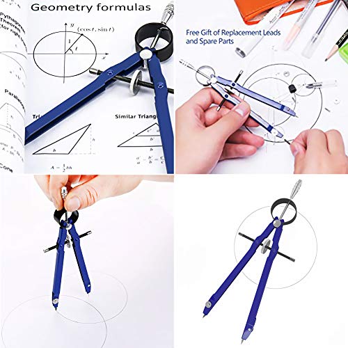 2 Pack Metal Compass with Lock Math Bow with Wheel Geometry Compass Divider Precision Student Compass for Drafting, Drawing, Measuring - Thumbnail 5