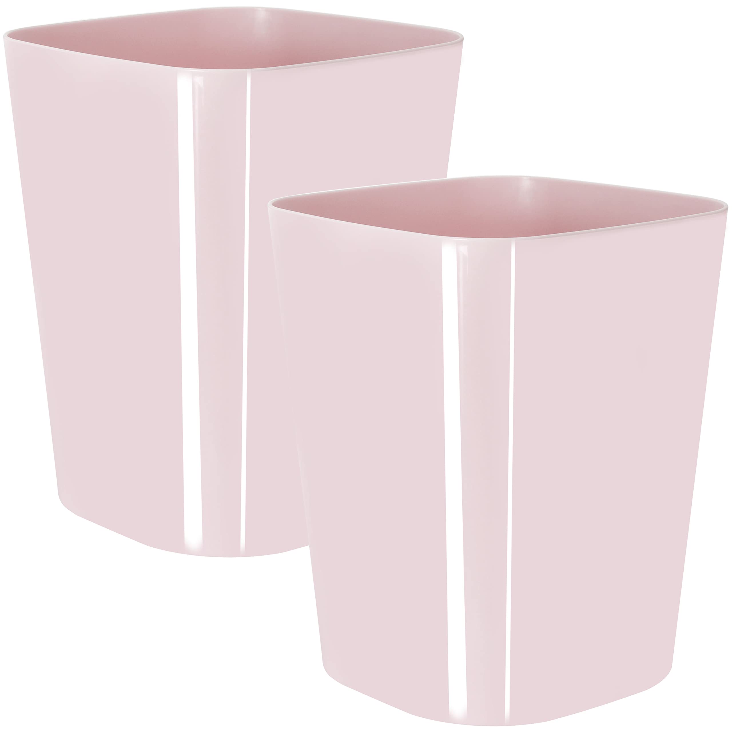 Youngever 2 Pack 5.5L Square Trash Can, Plastic Garbage Container Bin, Small Trash Bin for Home Office, Living Room, Study Room, Kitchen, Bathroom (Pink)