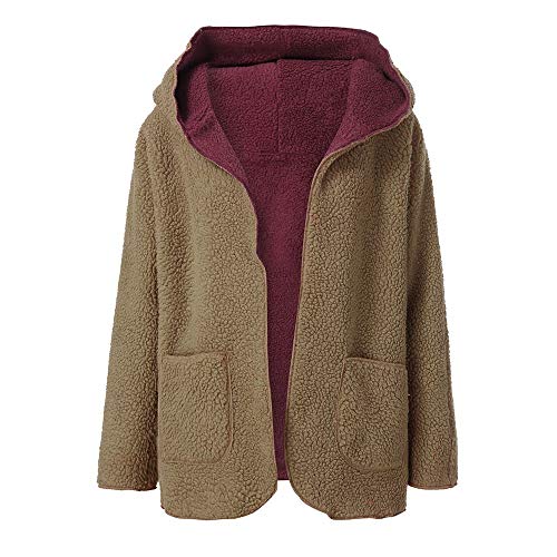 Sanyyanlsy Women's Casual Fleece Fuzzy Faux Shearling Warm Winter Oversize Reversible Hoodie Coat Thermal Cardigan Tops Wine Red