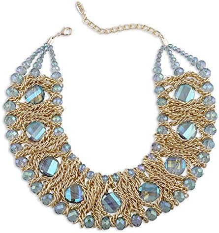 Kaymen Jewelry Gold-Plated Copper Chians Crystal Stone Knit Statement Choker Necklaces Women