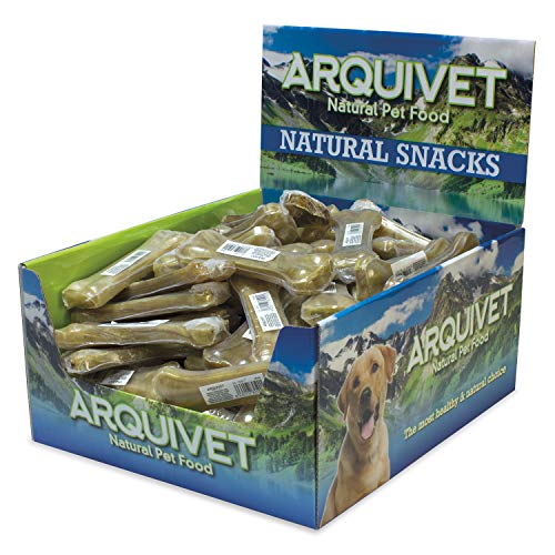 ARQUIVET Geperst bot van 100% natuurlijk rundleer, voor honden, 13 cm, complete doos, 60 stuks, natuurlijke snacks, lekkernijen, lekkernijen, hondenlekkernijen