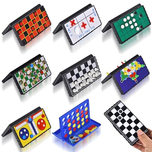 8-in-1 Mini Magnetic Chess Game Set with Portable Folding Magnet Board Pocket Games, Family Trips Camping Activities Party Games for Kids and Adults
