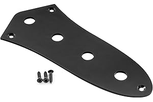 Musiclily Pro Steel 4-Hole Jazz Bass Control Plate J Bass Control Plate with 10mm (25/64") CTS Pot Holes for Jazz Bass Electric Bass Guitar, Black