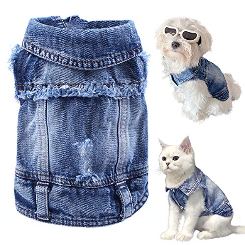 LKEX Dog Jean Jacket, Cool and Soft Shirt, Pet Blue Denim Coat, Classic Lapel Vests, Fashion