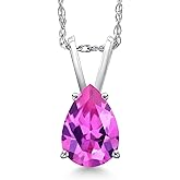 Gem Stone King 10K White Gold Customized and Personalized Pear Shape 10X7MM Gemstone Birthstone Pendant Necklace For Women With 18 Inch Chain