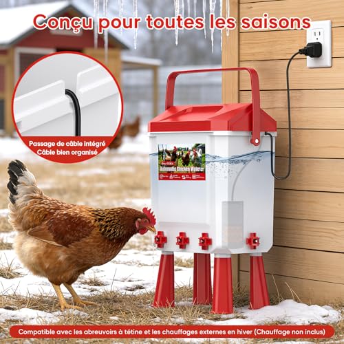 CHAMUTY Automatic Chicken Drinker 10 Litres with 8 Bowls, 8 Nipple Dispensers, Controlled Filtered Float, 1.5 m Stainless Steel Pipe, Automatic Chicken Water Dispenser for Ducks Geese