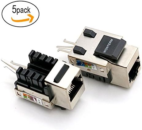WONTERM 5-Pack Gold Female Shield Cat5e Ethernet Keystone RJ45 8P8C Keystone Jack Connector For Wall Plate