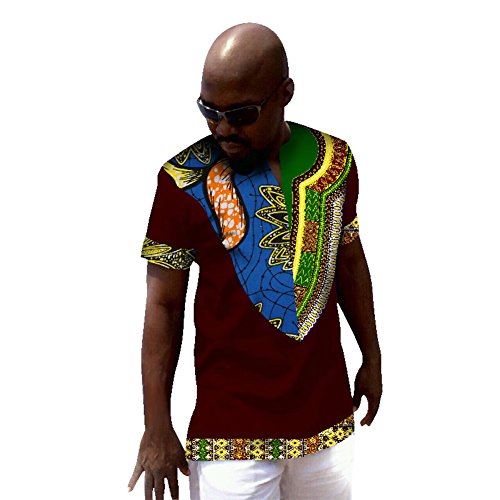 Men's Dashikis Short Sleeve African Printed Button Down Shirt Floral Tops Blouses WYN52