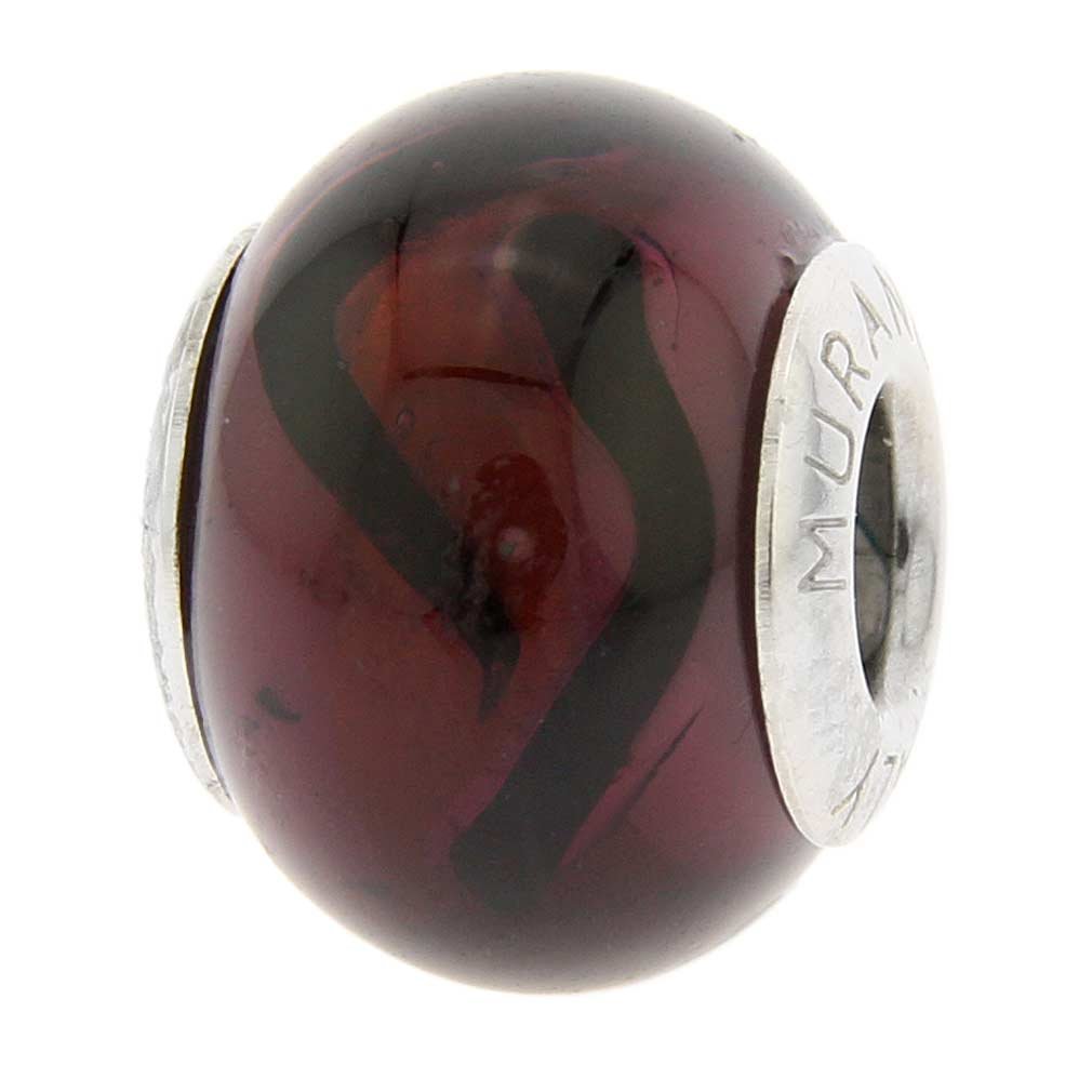 Glass Of Venice Murano Glass Sterling Silver Purple Waves Charm Bead