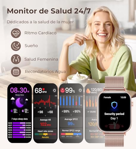 Iaret Women's Smartwatch, 46 cm Smartwatch with 4 Straps, Bluetooth Calls, Sleep Monitor/Heart Rate/SpO2/Menstrual Monitor, 110+ Sports Modes Activity Bracelet for iOS/Android, Rose Gold