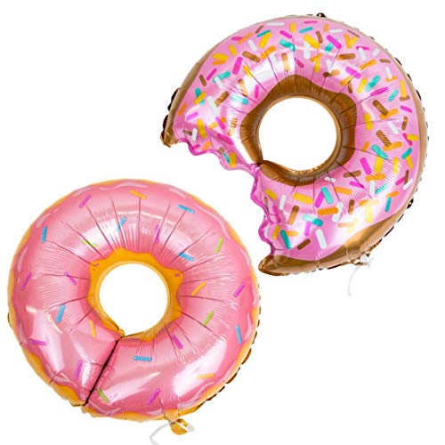 2 Pack Donut Balloons Variety by Bobee, Frosted Pink Sprinkles and Take a Bite Out Donut Balloon, Over 2 feet Wide Each