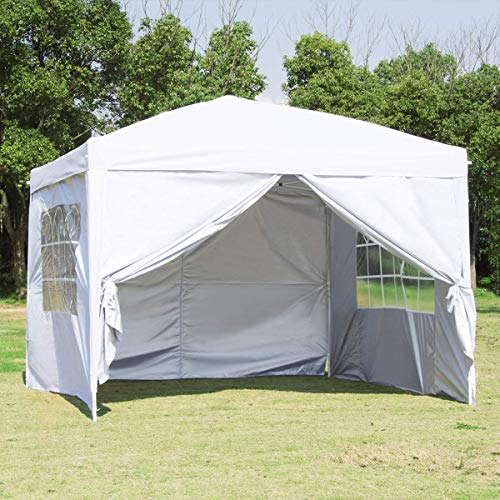 charaHOME 10 x 10 ft Heavy Duty Ez Pop Up Gazebo Canopy Tent for Outdoor Waterproof Party Wedding Exhibition Pavilion BBQ Beach with 4 Removable Sidewalls (White)...