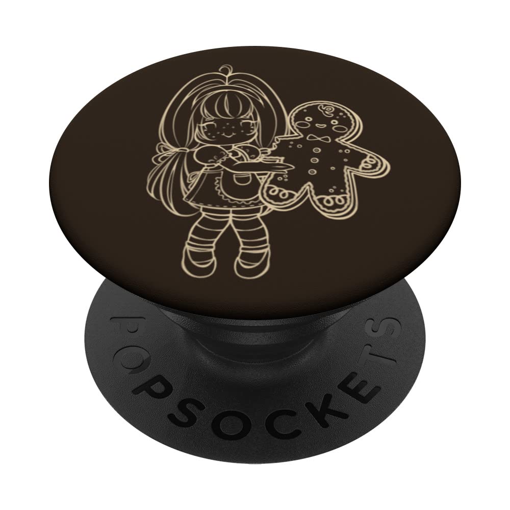 A Chibi Coquette Girl and Gingerbread Man at Christmas PopSockets Swappable PopGrip
