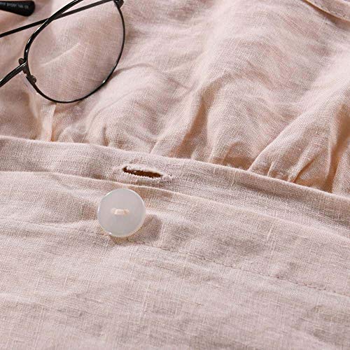 meadow park Stone Washed French Linen Duvet Cover Set 3 Pieces- Super Soft, King Size 104 inches x 94 inches - Shams 20 inches x 36 inches, Ruffled Style - Button Closure - Corner Ties, Pale Pink - Thumbnail 4